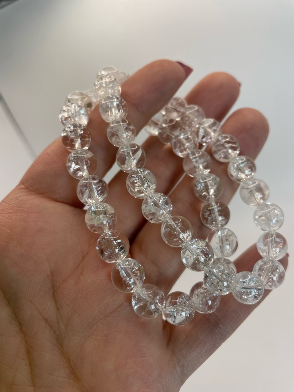 ONE Cracked Quartz with Rainbows Bead Stretch Bracelet - 8mm